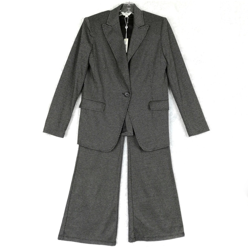 Max Studio Womens Pantsuit Set Blazer Boot Cut Trouser Black Houndstooth S New